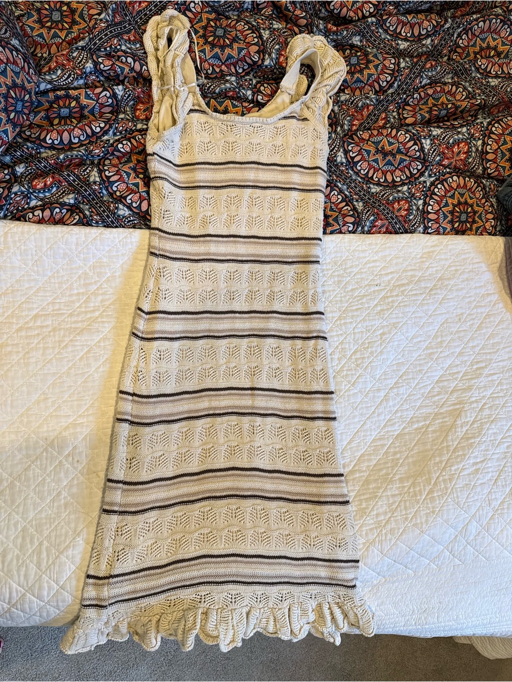 Freshman Cream Knit Midi Dress with Black Stripe Detail